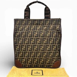 AUTH FENDI Tote Bag • Zucca Forever FF Fendi Logo Mania Monogram Tobacco Color